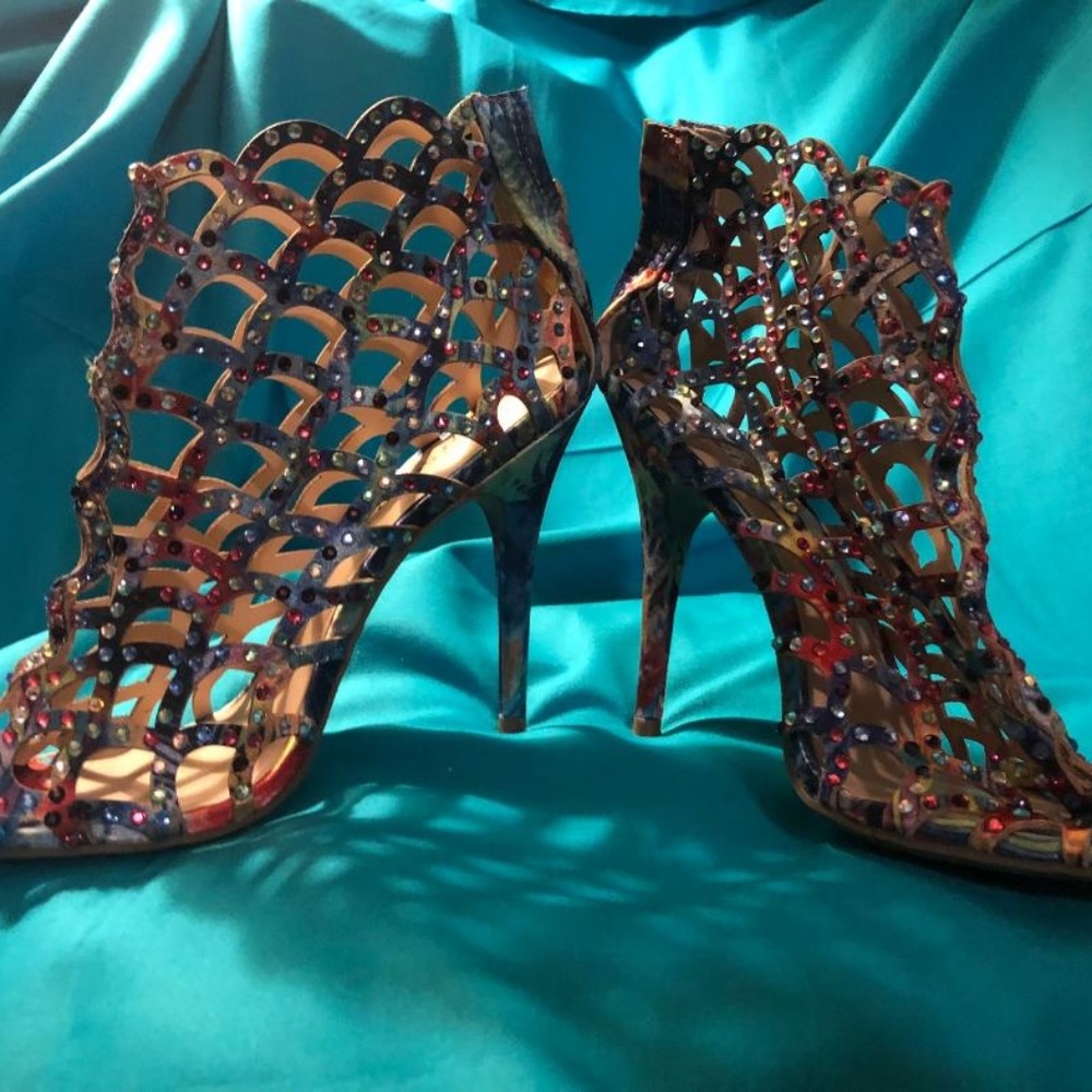 COLORFUL CAGE HEELS WITH CRYSTALS -5" STILETTO